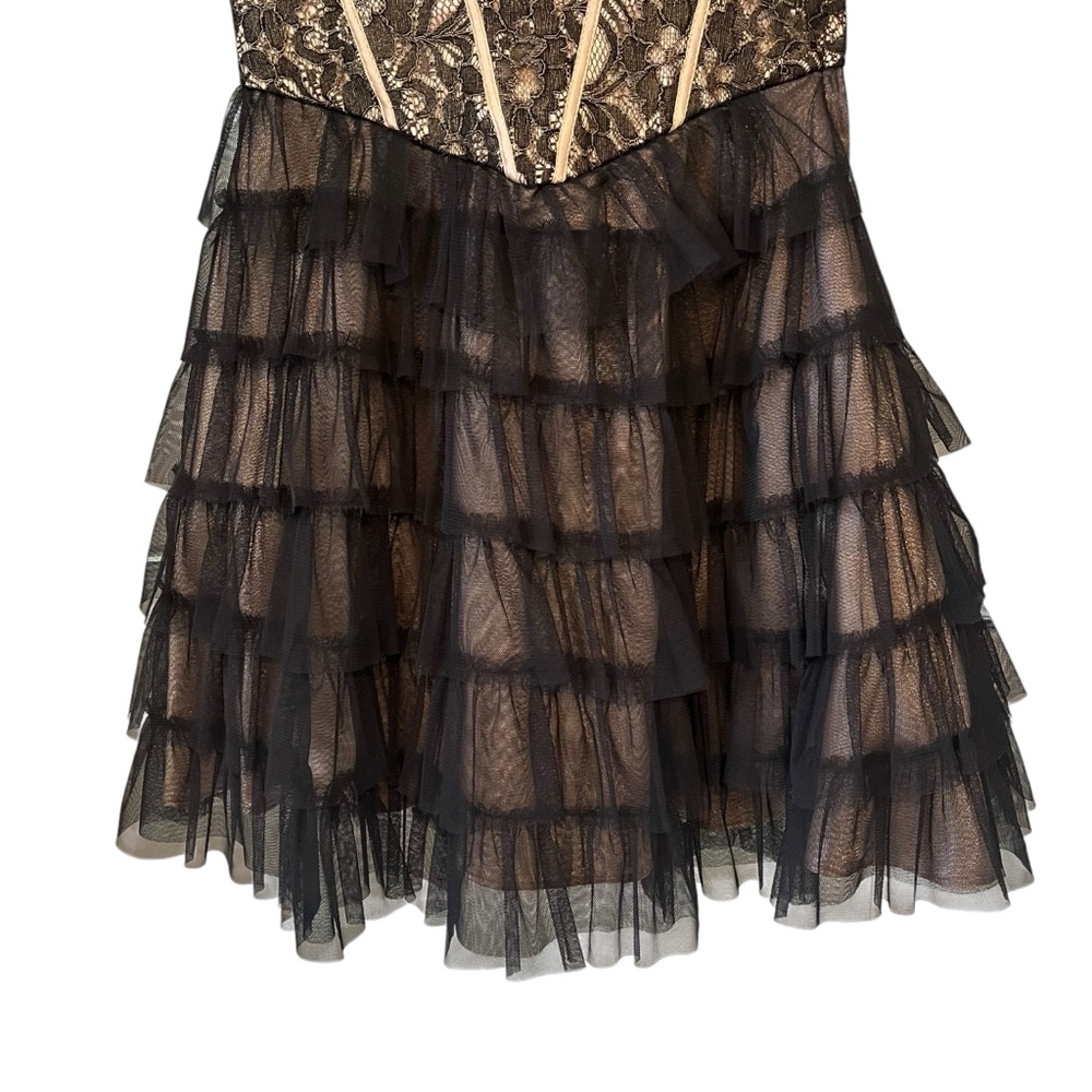 Vintage 90s Masquerade Strapless Black Gold Tiered Tulle Tutu Skirt Dress,Sz 5/6 - Picture 6 of 15